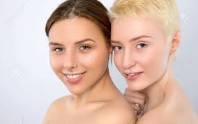 Light makeup routine for brunettes with brown eyes and pale skin. Two Beautiful Blonde Women One With Blue Eyes And Short Hair Stock Photo Picture And Royalty Free Image Image 152498964