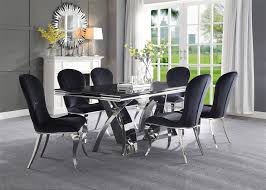 And less time searching for dining tables and chairs means more time for sharing good food and laughter with family and friends. Geordi 7 Piece Dining Room Set In Black Glass And Stainless Steel Finish By Acme 72495