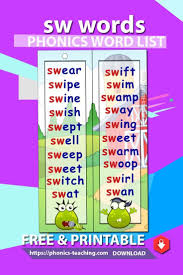 Sw Word List Free Printable This Phonics Bookmark For Kids Is The Perfect Addition To Your Reading Lessons Phonics Lessons Phonics Printables Phonics Words