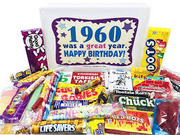 If a dear relative or friend is heading into their 60s, it is important to make the turning point as memorable as possible. Woodstock Candy 1960 60th Birthday Gift Box Nostalgic Retro Candy Mix From Childhood For 60 Year Old Man Or Woman Born 1960 Jr