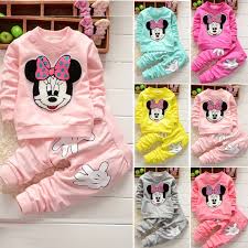 2pcs Baby Girls Minnie Mouse Hoodie Tops Pants Kid Winter Outfits Set Tracksuit