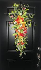 Spring Or Summer Teardrop Swag Wreath For Front Door Floral Etsy Swag Wreath Teardrop Swag Wreaths For Front Door Double hook hangers let you add a wreath to both sides of the door and eliminate the ugly hook limited weight capacity. spring or summer teardrop swag wreath