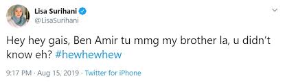 Twitter lisa surihani ig mira filzah. Ben Amir Tu Memang Adik Saya Tak Tahu Ke