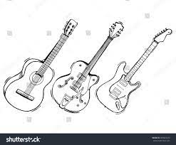 Collection Of Stylized Guitar Set Of Musical Instruments Electric Guitar Line Art Drawing By Hand Graphic Arts Doo Guitar Musical Instruments Instruments