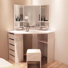 White Color Mecor Vanity Makeup Table Set Dressing Table With Stool And Square Mirror For Corner Of In 2020 Corner Dressing Table Vanity Corner Vanity Table