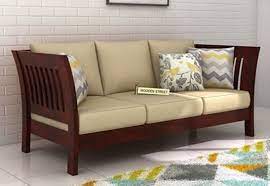 Get Raiden 3 Seater Wooden Sofa Online In Mahogany Finish The Simple Three Seater Wooden Sofa With Wooden Sofa Designs Wooden Sofa Set Living Room Sofa Design