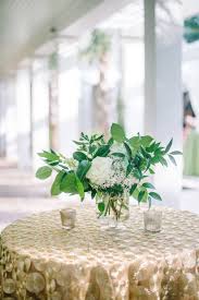Gold Metallic Cocktail Table With Lush White Flowers And Greenery At Modern Green White An Cocktail Table Centerpieces Wedding Table Pink White Cocktail Tables