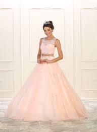 This Unique Gorgeous Two Piece Quinceanera Dress Features Lace Appliques With Rhinestones Embroideries Over Mesh Material Front And The Bac Dresses Quinceanera Dresses Sweet 16 Dresses