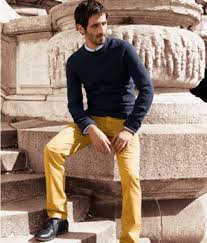 Black And Yellow Pants Mens How To Wear Yellow Chinos With A Blue Long Sleeve Shirt 7 Looks Outfits Men S Fashion Blue Long Sleeve Shirt Mustard Yellow Pants Leather Jacket Men