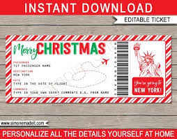 New York Boarding Pass Christmas Gift Printable Ticket Surprise Trip Getaway Holiday Fligh Gift Certificate Template Printable Tickets Boarding Pass Template
