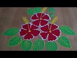 Creative Simple Hibiscus Rangoli 5 3 Dots Youtube Free Hand Rangoli Design Rangoli Designs Flower Small Rangoli Design