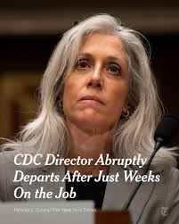 Breaking News: The head of the CDC, Susan Monarez, has abruptly left her  job after a tumultuous first month that included dramatic shifts in vaccine  policy and layoffs. https://nyti.ms/3HSu9Ai