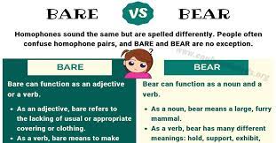Baring is a conjugation of the verb to bare, which means to expose. Bare Vs Bear How To Use Bear Vs Bare In A Sentence Confused Words