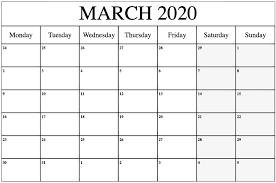 March 2020 Calendar Printable In 2020 Calendar March Excel Calendar Calendar Template