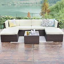 Wisteria Lane Outdoor Rattan Sectional Sofa7 Piece Patio Furniture Set Chair Couch Ottoman C Patio Furniture Sets Patio Sofa Table Outdoor Patio Furniture Sets