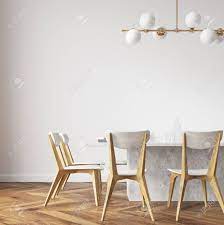 The chairs are bound with durable pvc sling fabric. Long White Dining Room Table With White And Wooden Chairs Standing Stock Photo Picture And Royalty Free Image Image 95656972