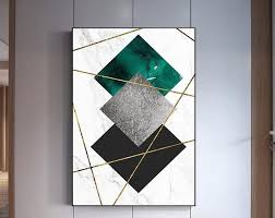 Black And Gold Artwork Modern Abstract Geometry Emerald Gold Line Wall Art Printable Etsy In 2020 Printable Artwork Wall Art Prints Digital Wall Art