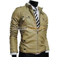 Handmade Men Cream Color Leather Jacket Men Slim Cream Color Leather Jacket With Flap Button Pocket And Belted C Leather Jacket Men Leather Jacket Stylish Men