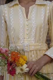 Yellow Georgette Womens Casual Dresses Puff Sleeves Belted Design | The  Nesavu – The Nesavu