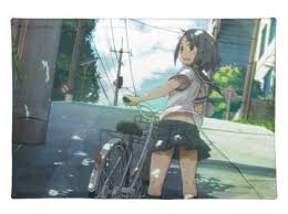 Cycling Under The Sun Placemat Cycling Gifts Anime Scenery Bicycle Art Anime