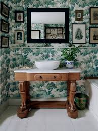 Trim on the bottom, wallpaper on top.i think it may look nice to have some architectural details in your house especially since you can see it right when you walk in. Bathroom Wallpaper Ideas House Garden