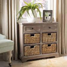 Safavieh Herman 2 Drawer Storage Unit With 4 Wicker Baskets Walmart Com Wicker Basket Storage Unit Wicker Baskets Storage Drawer Storage Unit