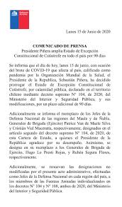 La prórroga del estado de excepción recibió 102 votos a favor, 42 en contra y 4 abstenciones por parte de la cámara, y debe llevarse a. Gobierno Extiende El Estado De Excepcion En Chile Por La Pandemia Del Covid 19 Hasta Septiembre
