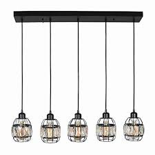 Baiwaiz Modern Crystal Cage Linear Chandelier Lighting Metal And Wood Black Kitchen Island Light Fixture Rustic Elegant Hanging Pendant Chandelier For Dining Room 5 Lights Edison E26 089 Description Feature This Is A