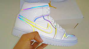 Iridescent trimming is seen around each panel in a reflective. Nike Air Jordan 1 Mid Iridescent Unboxing Youtube