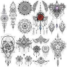 Im wandtattoo shop bei klebefieber findest du wandtattoos in allen erdenklichen größen, farben und motiven, mit sprüchen von geistvoll bis frech, mit designs von verträumt bis kulinarisch. Mandala Blumen Temporare Tattoo Fur Frauen Schwarz Henna Mehndi Tattoos Aufkleber Rose Spitze Eule Gefalschte Schmuck Tatoos Korper Brust Zuruck Temporary Tattoos Aliexpress