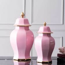 Pink Monochrome Temple Jar Large Ginger Jars Decor Temple Jar Decorative Jars