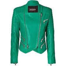 Balmain Emerald Lambskin Biker Jacket 5 035 Liked On Polyvore Green Leather Jackets Leather Jackets Women Balmain Leather Jacket