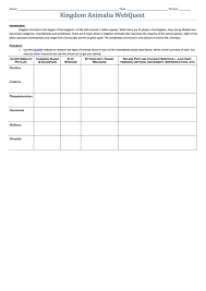 What are some examples of animals? Kingdom Animalia Webquest Worksheet Template Printable Pdf Download