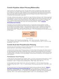 Banyaknya titik sampel n (s) = 6. Contoh Kejadian Dalam Peluang Matematika Pdf