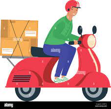 arafed man riding a red scooter with a box on the back Stock Vector Image &  Art - Alamy