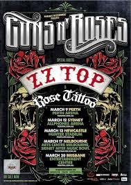 The guns n' roses concert was not shown in its entirety, but rather two songs from the set, namely welcome to the jungle and november rain. Guns N Roses Australian Tour With Special Guests Zz Top And Rose Tattoo Maytherockbewithyou Com