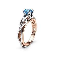 Unique Solitaire Blue Diamond Engagement Ring 18k Two Tone Etsy Blue Diamond Engagement Ring Blue Diamonds Engagement Diamond Engagement Rings Vintage
