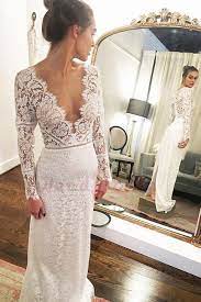 Deep V Neck Long Sleeves Lace Long Bridal Dress Wedding Dresses Lace Wedding Dresses Long Wedding Dresses