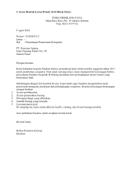 Surat lamaran semi block style pdf. Bentuk Surat Lurus Penuh