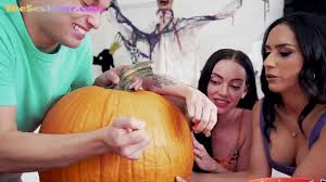 Busty Halloween Babe Riding Cock after Carving Pumpkins by BangBros network