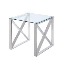 All it takes is a table saw sled. Glass Top Square End Table With X Shaped Sled Base Chrome And Clear English Elm
