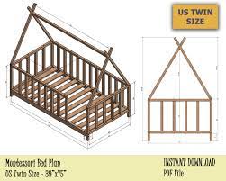 The cottage bunk bed idea. Montessori Bed Twin House Bed Frame Plan Easy And Affordable Etsy In 2020 Floor Bed House Frame Bed Toddler Floor Bed