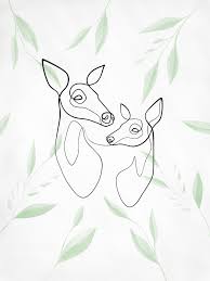 Deer Wall Art Minimalist Line Drawing Mother And Baby Art Etsy Line Art Drawings Baby Deer Art Deer Drawing