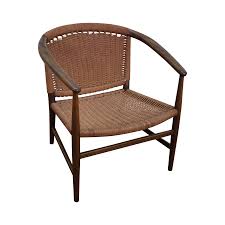 Danish Woven Rope Seat Barrel Back Arm Chair Chair Armchair Wood Frame Arm Chair