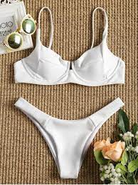 Ribbed Underwire Bikini Set White Bikinis Bikini Swimsuits Underwire Bikini Set