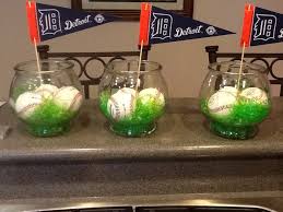 A vintage baseball party held at your local ball park is perfect for birthday party celebrations, or end of the baseball season parties too! Baseball Themed Centerpiece Baseball Birthday Party Baseball Party Centerpieces Baseball Centerpiece