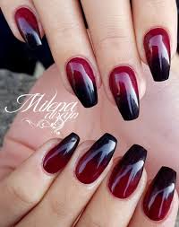 Alisha nails polished in black and dark green! Black Red Nails Red Ombre Nails Red Nails Gothic Nails
