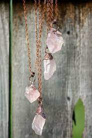 Rose Quartz Necklace Blush Pink Raw Crystal Real Crystal Necklace Electroformed Crystal Anniversary Gi Rose Quartz Necklace Raw Stone Jewelry Quartz Jewelry
