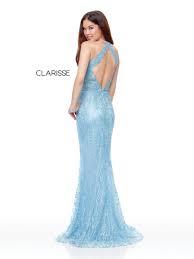 5014 Powder Blue Embroidered Prom Dress With A Plunging Neckline And Open Back Prom Dresses Baby Blue Prom Dresses Tight Prom Dresses