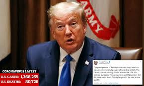 Donald Trump claims Democrats are trying to slow down reopening for  'political purposes'